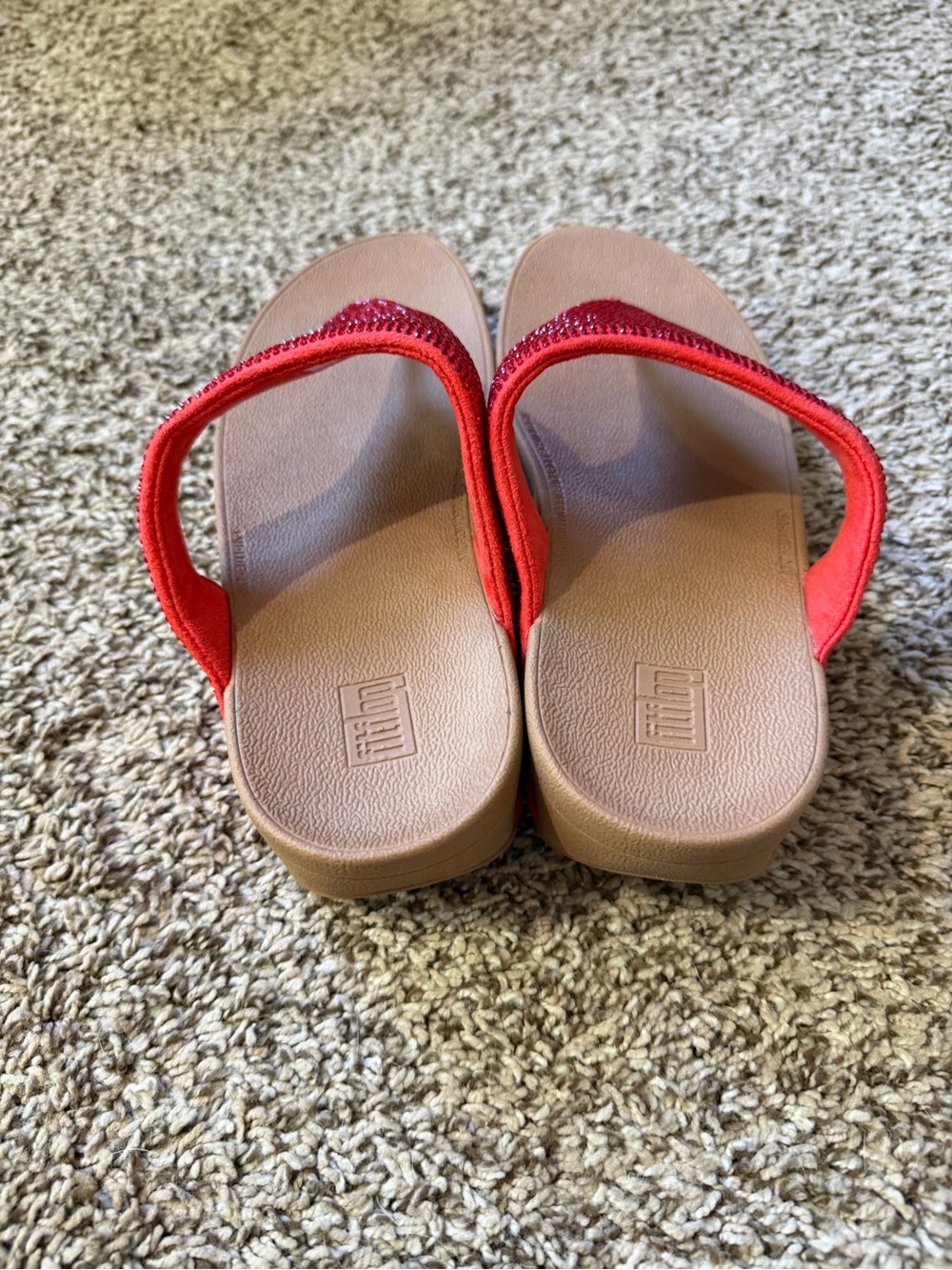 Fitflop Red Rhinestone Thong Sandals with Brown Footbed - Picture 4 of 7